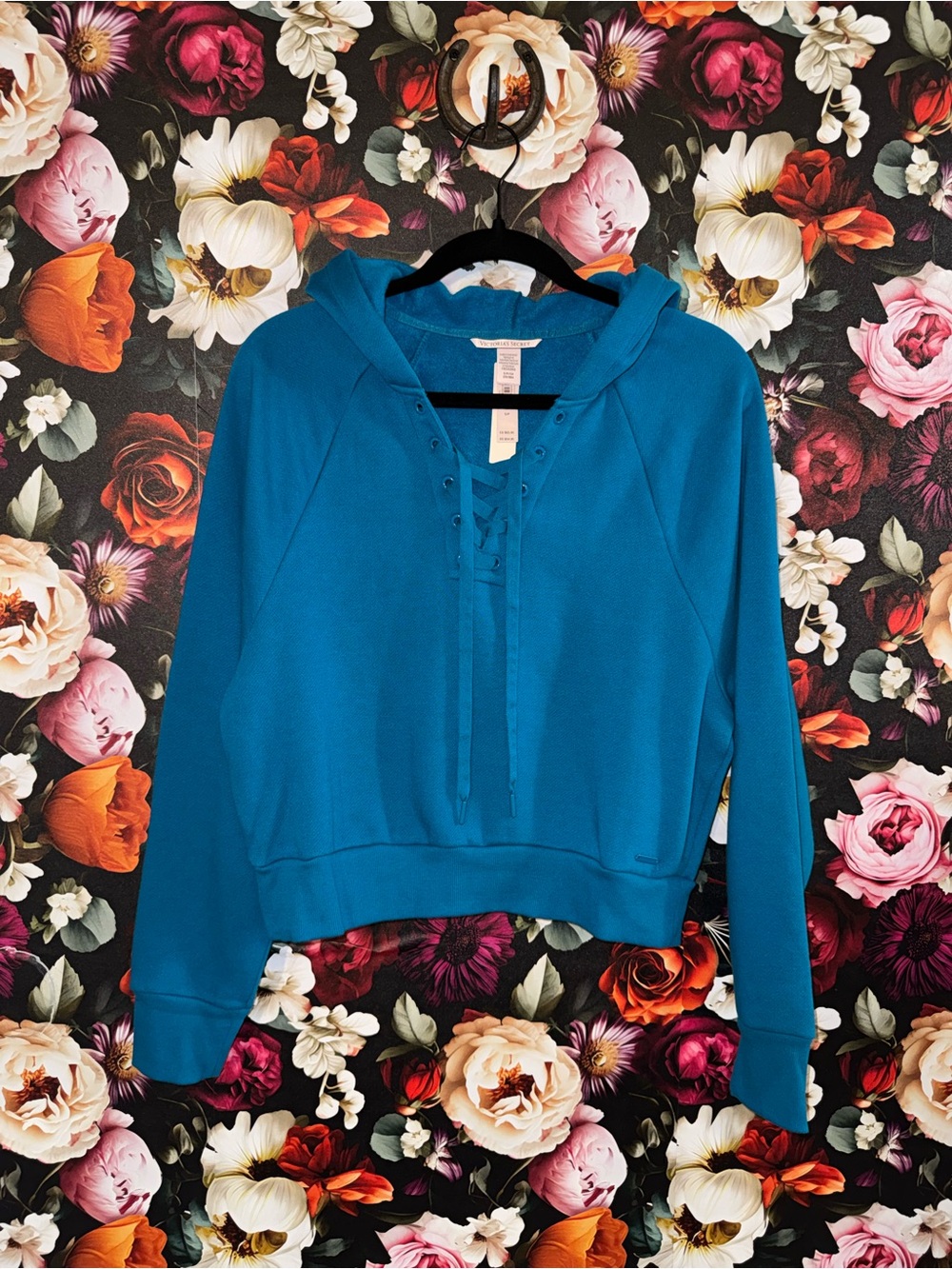 Victoria's Secret Teal Lace-Up Athleisure Hoodie Pullover, Small, NWT